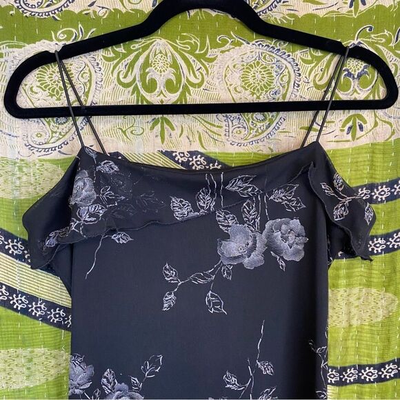 90s Byer Too! Deadstock Floral Black Midi Dress Size Small - Picture 2 of 13